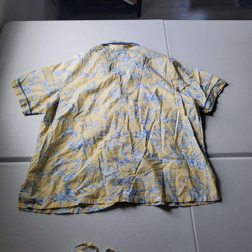 Ella Simone Pajama Set Womens 1X Yellow Bird Floral Capri Pants Button Top - Picture 7 of 13